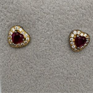 Reposhing Gold over Sterling Silver Ruby with zircon heart stud earrings